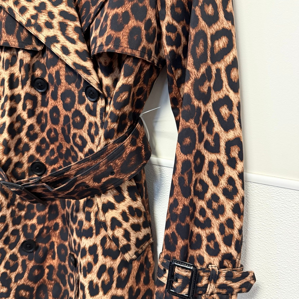 BCBGMAXAZRIA Leopard Trench Coat XS Brown Black New NWT $298 Water resistant - Picture 12 of 16